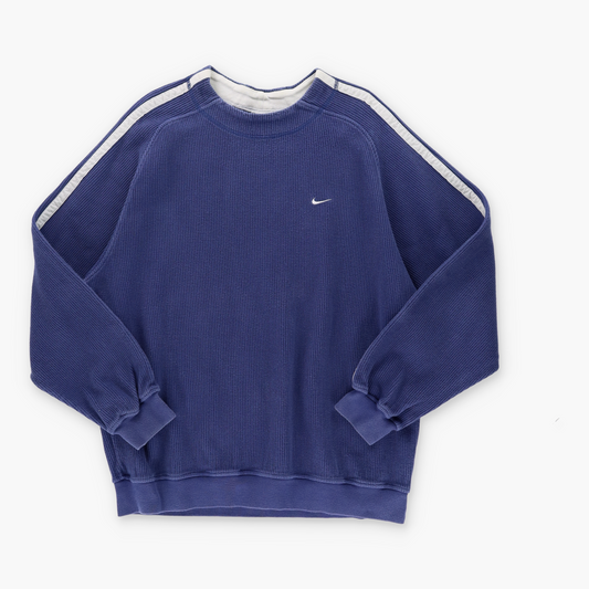 NIKE Embroidered Swoosh Corduroy Blue & White Sweatshirt (XL)
