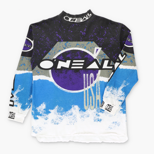 Vintage 1992 O'Neal USA Motocross All Over Print Padded Forearm Long Sleeve T-Shirt (XL-XXL)