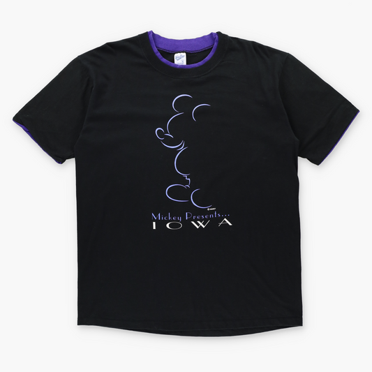 Retro Disney "Mickey Presents Iowa" Single Stitch Black & Purple Layer Design TShirt USA Made (XL)