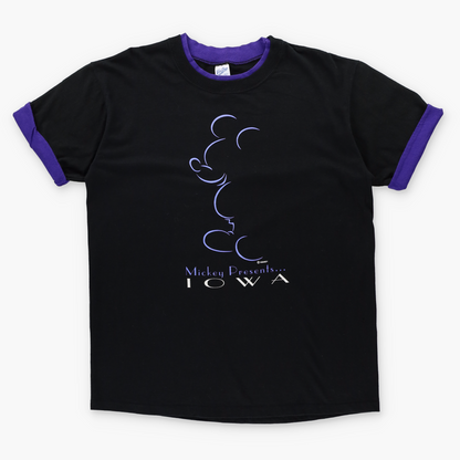 Retro Disney "Mickey Presents Iowa" Single Stitch Black & Purple Layer Design TShirt USA Made (XL)