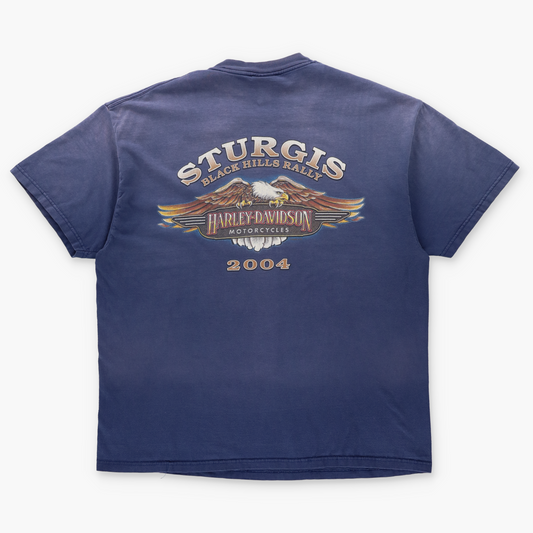 HARLEY DAVIDSON Black Hills Rally 2004 Sturgis USA Made Blue T-Shirt (XL)