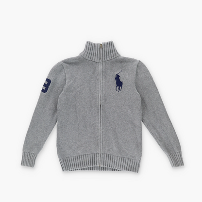 RALPH LAUREN POLO Large Pony Grey 100% Cotton Knit Zip-Up Turtle Neck Sweater (XS)