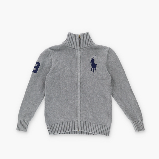 RALPH LAUREN POLO Large Pony Grey 100% Cotton Knit Zip-Up Turtle Neck Sweater (XS)