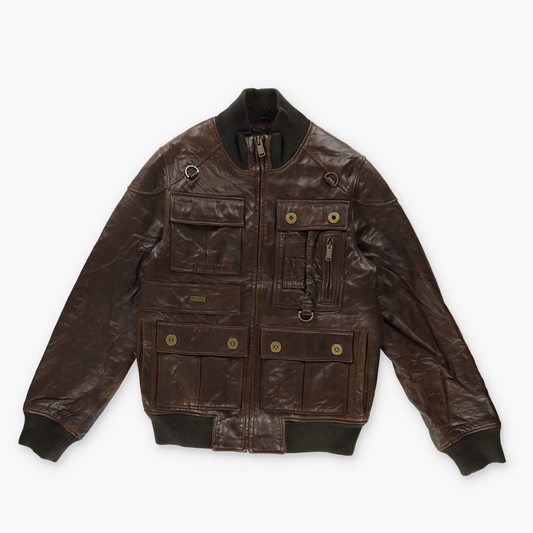 SEAN JOHN Brown Detailed Genuine Leather Zip-Up Jacket (M-L)