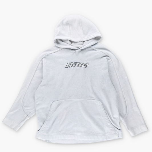 NIKE Vintage Embroidered Spell-Out Logo Grey Fleece Hooded Sweatshirt (XL)