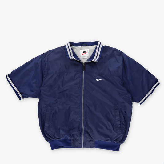 NIKE Embrodiered Swoosh Spell-Out Navy Short Sleeve Lined Windbreaker Pullover (XXL)