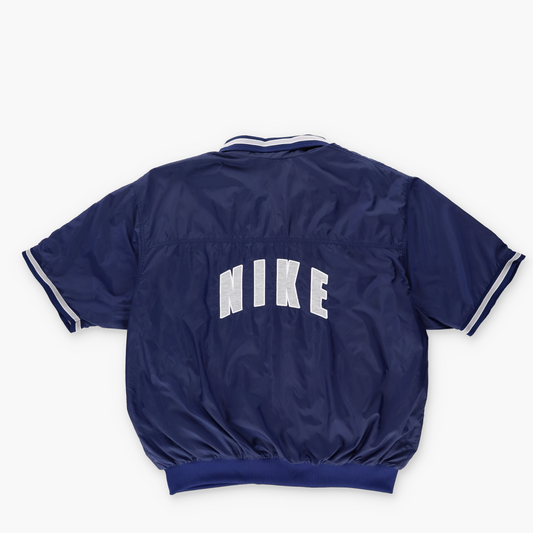 NIKE Embrodiered Swoosh Spell-Out Navy Short Sleeve Lined Windbreaker Pullover (XXL)
