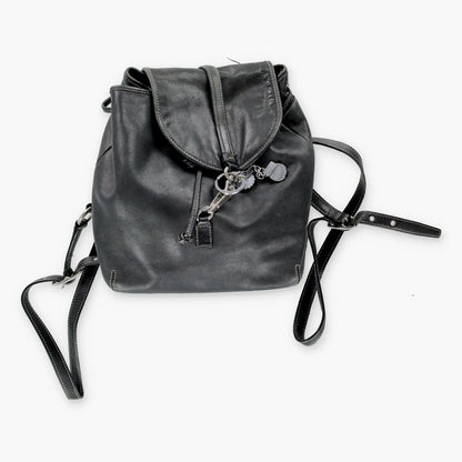 Vintage COACH J0669 Flower Key Chain Charm Black Leather Contrast Stitch Back Pack Bag
