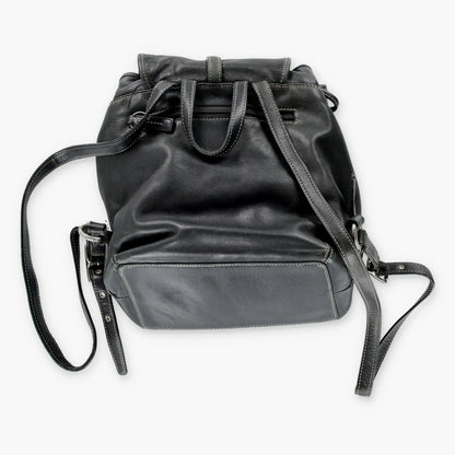 Vintage COACH J0669 Flower Key Chain Charm Black Leather Contrast Stitch Back Pack Bag