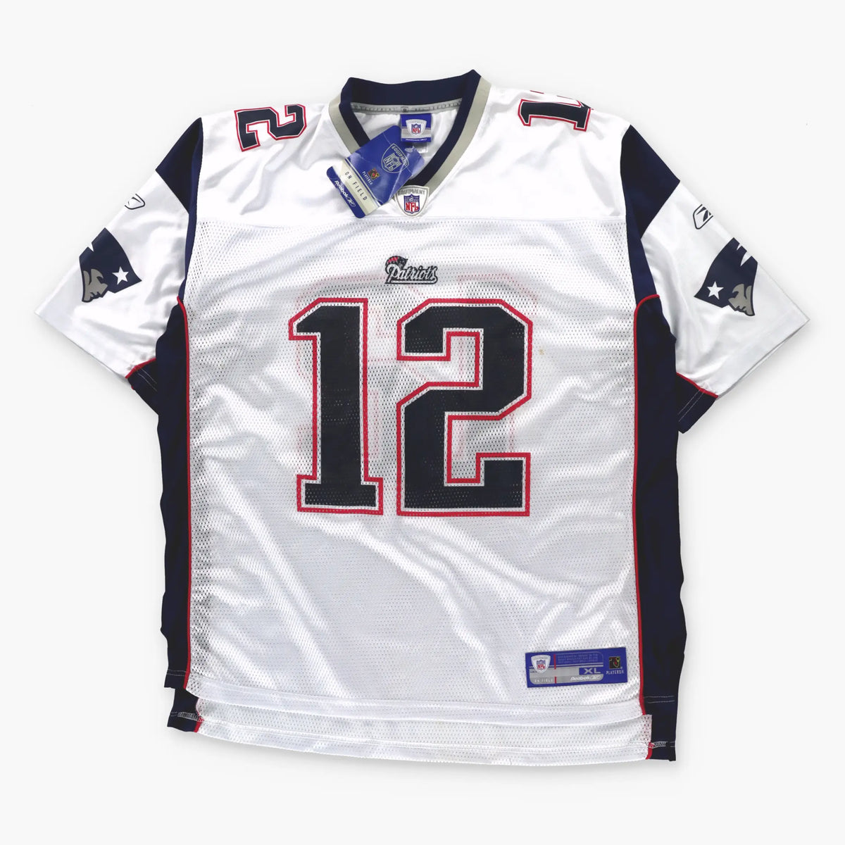 Vintage REEBOK New England Patriots NFL Tom Brady #12 American Football White Jersey With Original Tag (XXL)