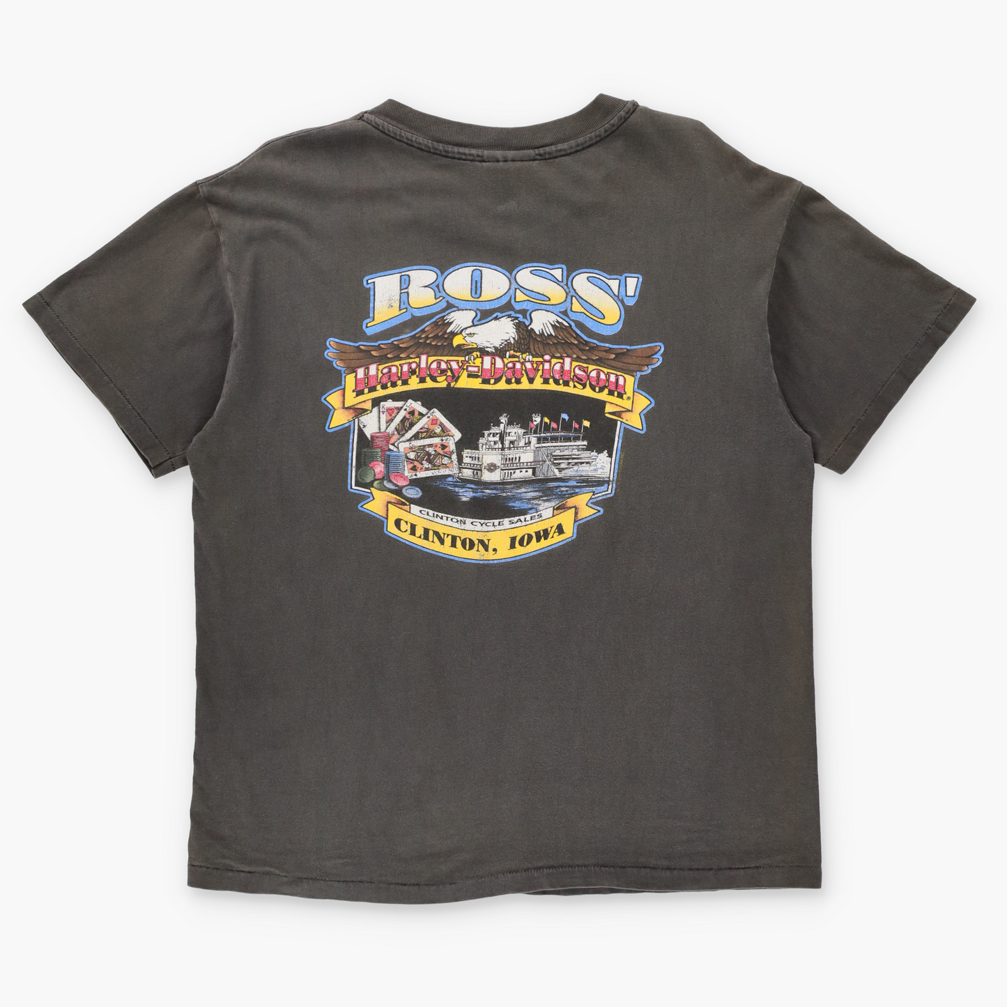 HARLEY DAVIDSON Double Sided Riverboat Casino Single Stitch Front Pocket Tee USA Made (M-L)