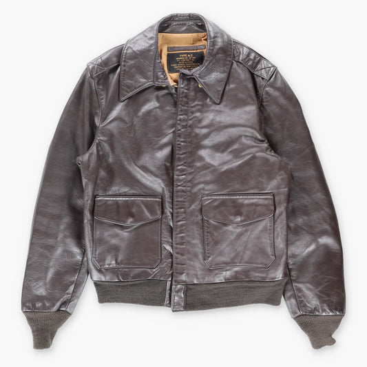 Vintage Type A-2 Brown Leather USA Military Aviator Flight Jacket (L)