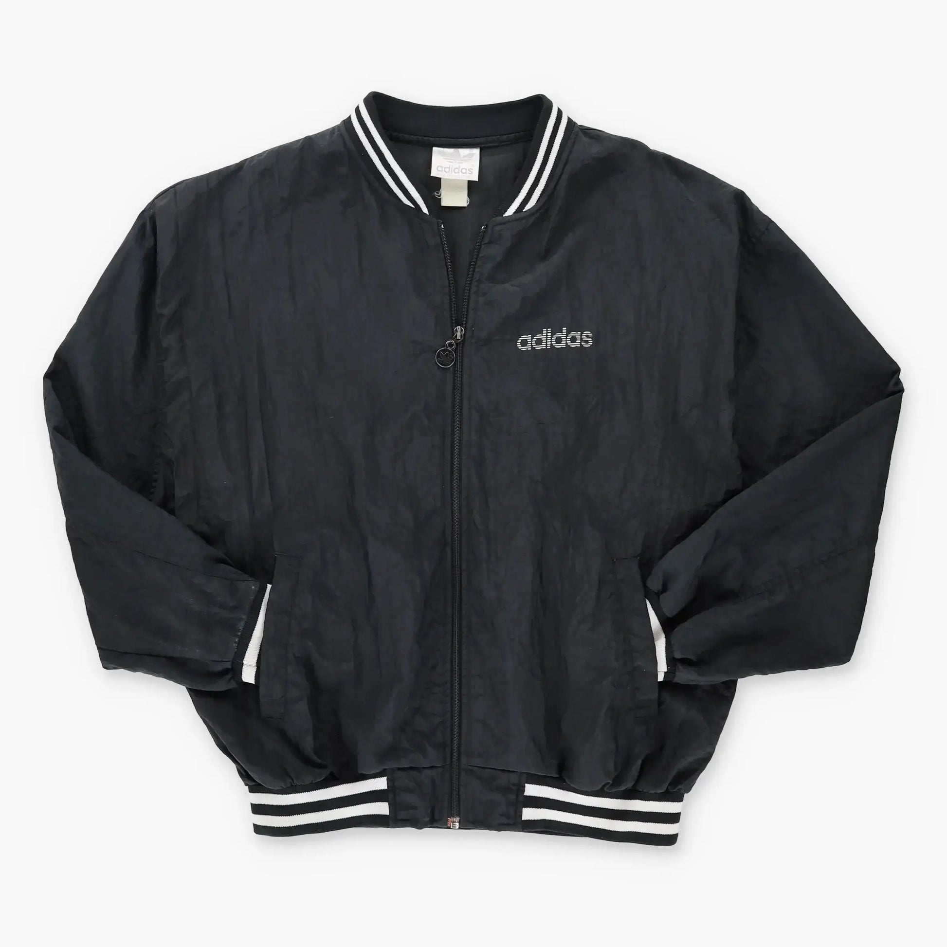 ADDIDAS Retro Trefoil Striped Logo Black & White Windbreaker Bomber Jacket (XL) *Aubs Vintage Sole Melbourne