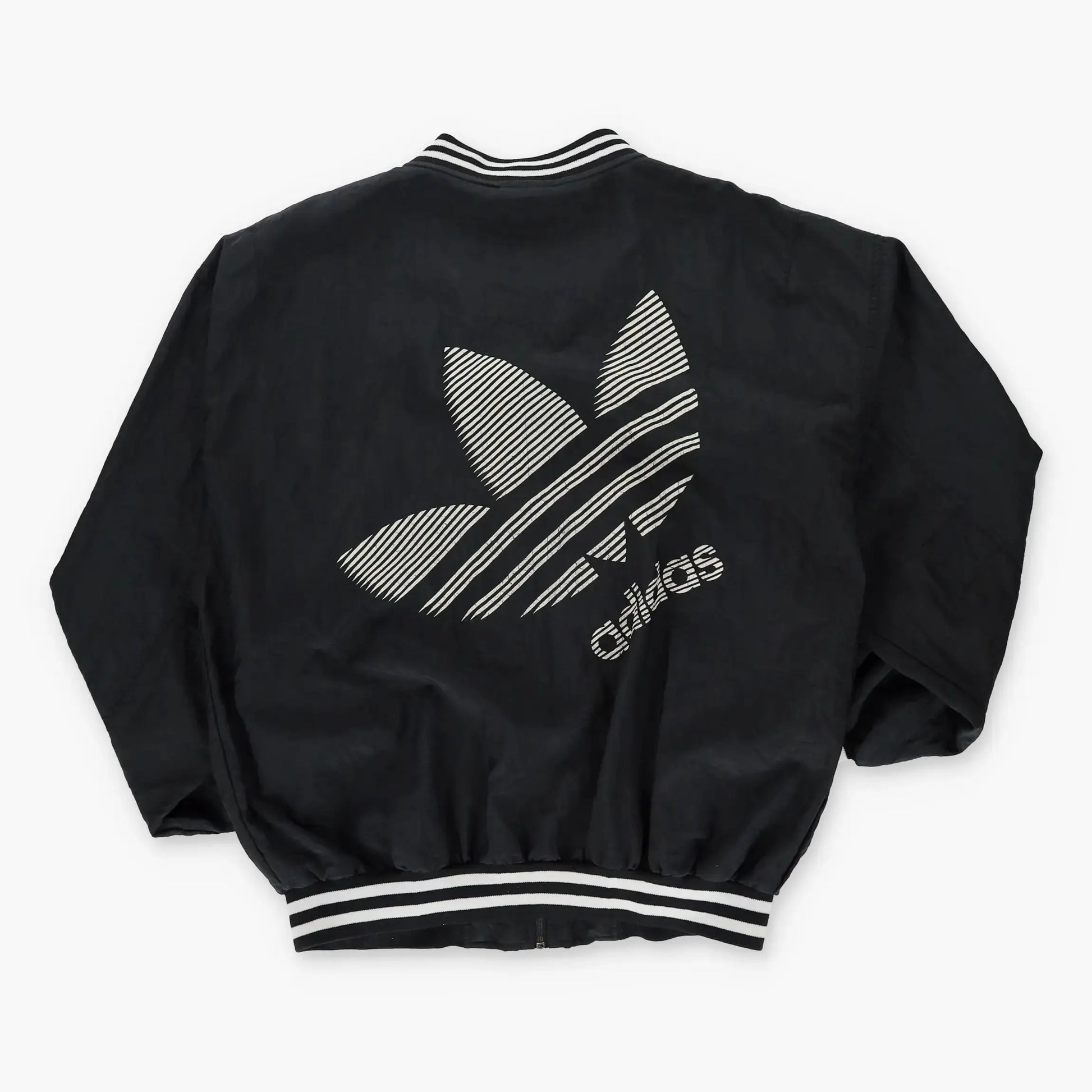 ADDIDAS Retro Trefoil Striped Logo Black & White Windbreaker Bomber Jacket (XL) *Aubs Vintage Sole Melbourne