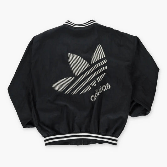 ADDIDAS Retro Trefoil Striped Logo Black & White Windbreaker Bomber Jacket (XL) *Aubs Vintage Sole Melbourne
