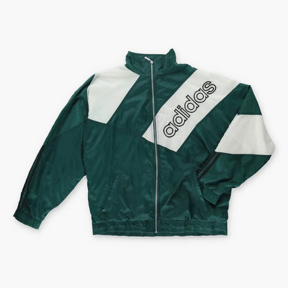 ADIDAS 80's Embroidered Logo Green & White Block Colour Windbreaker Jacket (XL)