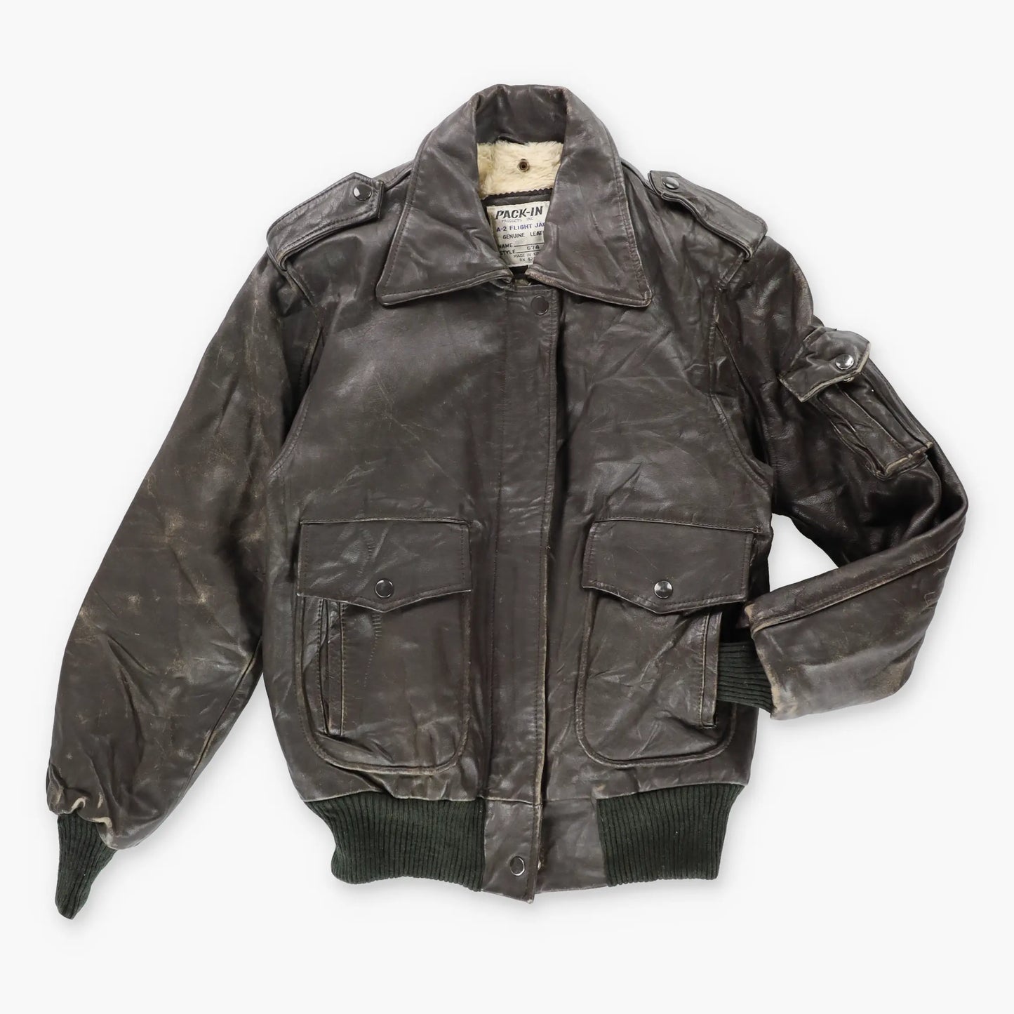 Vintage PACK-IN A-2 Sherpa Lined Genuine Leather Flight Jacket (S)