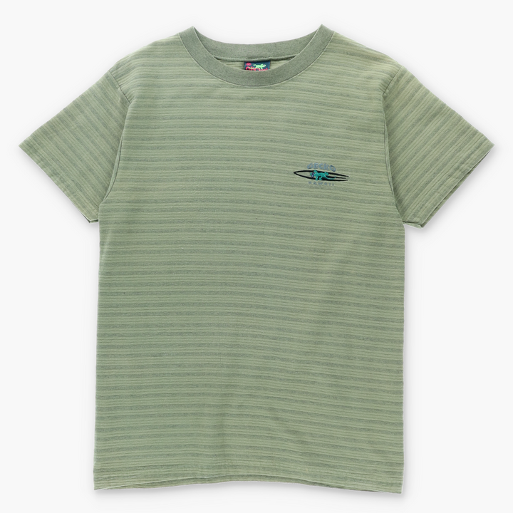 Surfing Lizard Hawaii Embroidered GECKO Striped T-Shirt USA Made (M)
