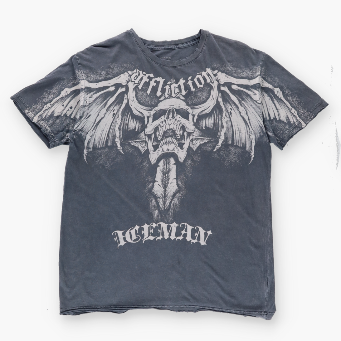 Vintage AFFLICTION Y2K Skull Wing USA Made Distressed Grey T-Shirt (XL) Vintage Sole Melbourne