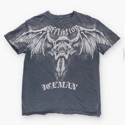 Vintage AFFLICTION Y2K Skull Wing USA Made Distressed Grey T-Shirt (XL) Vintage Sole Melbourne