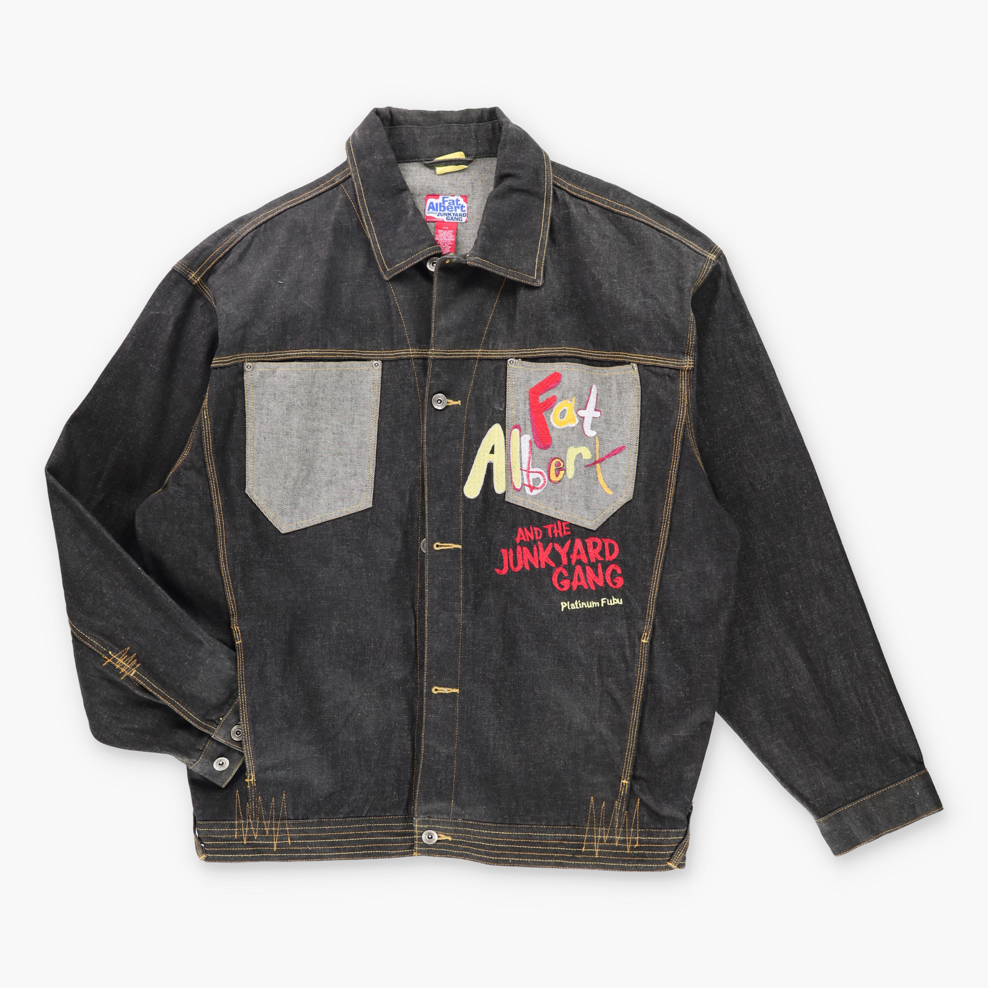 Vintage PLATINUM FUBU 'Fat Albert & The Junkyard Gang' Embroidered Denim Jacket (XXL-XXXL) Vintage Sole Melbourne