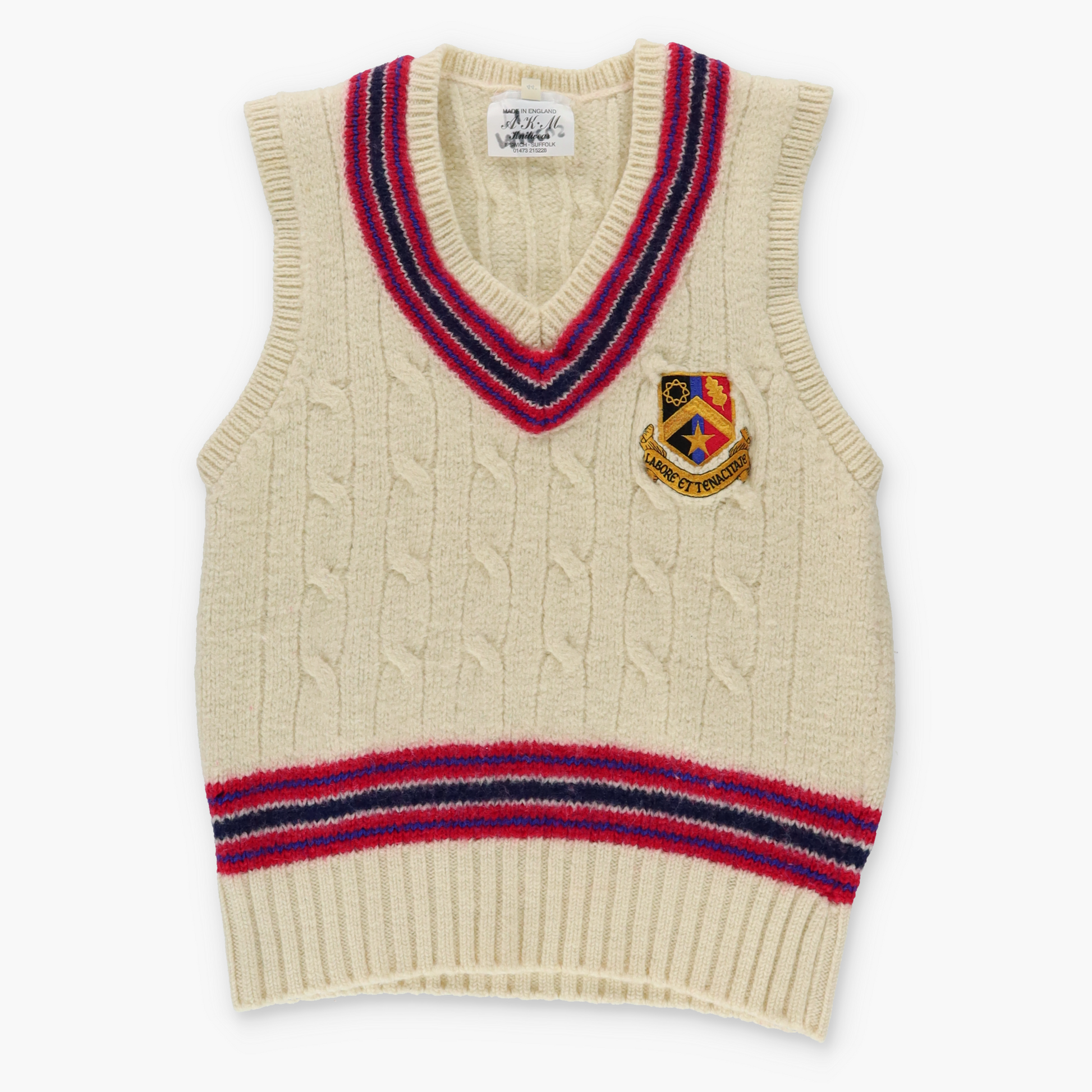 Vintage St Joseph's College Ipswich Crest Wool England Made Cricket Knit Sweater Vest (S) Vintage Sole Melbourne