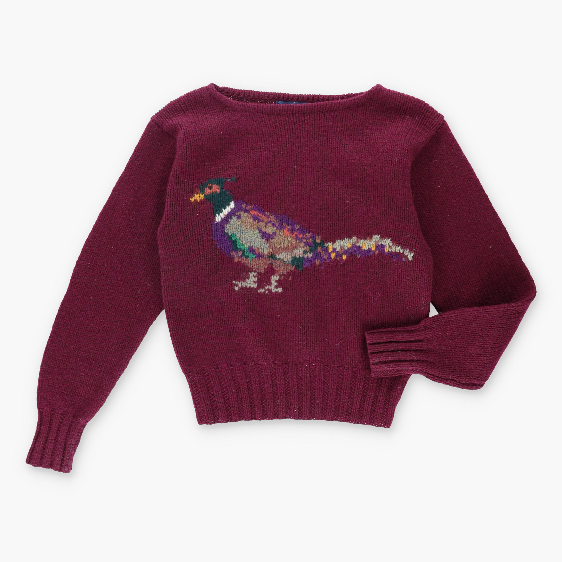 Vintage RALPH LAUREN Pheasant Bird 100% Wool Hand Knit Burgundy Sweater (S-M) Vintage Sole Melbourne