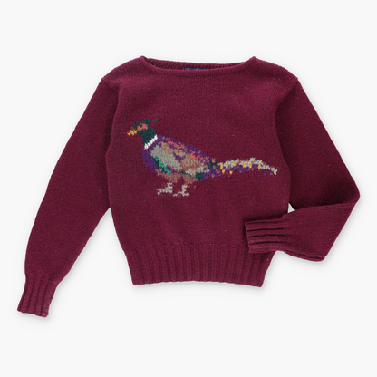 Vintage RALPH LAUREN Pheasant Bird 100% Wool Hand Knit Burgundy Sweater (S-M) Vintage Sole Melbourne