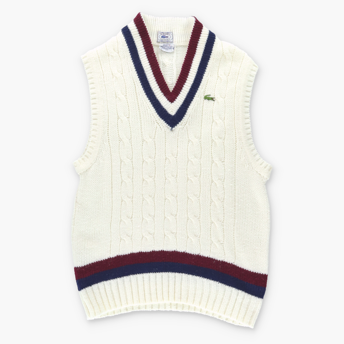Vintage LACOSTE  Embroidered Logo Cricket Knit White & Maroon Vest (L) Vintage Sole Melbourne