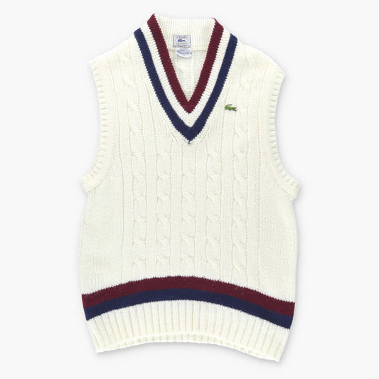 Vintage LACOSTE  Embroidered Logo Cricket Knit White & Maroon Vest (L)