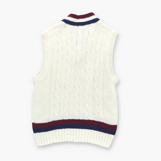 Vintage LACOSTE  Embroidered Logo Cricket Knit White & Maroon Vest (L) *Aubs Vintage Sole Melbourne