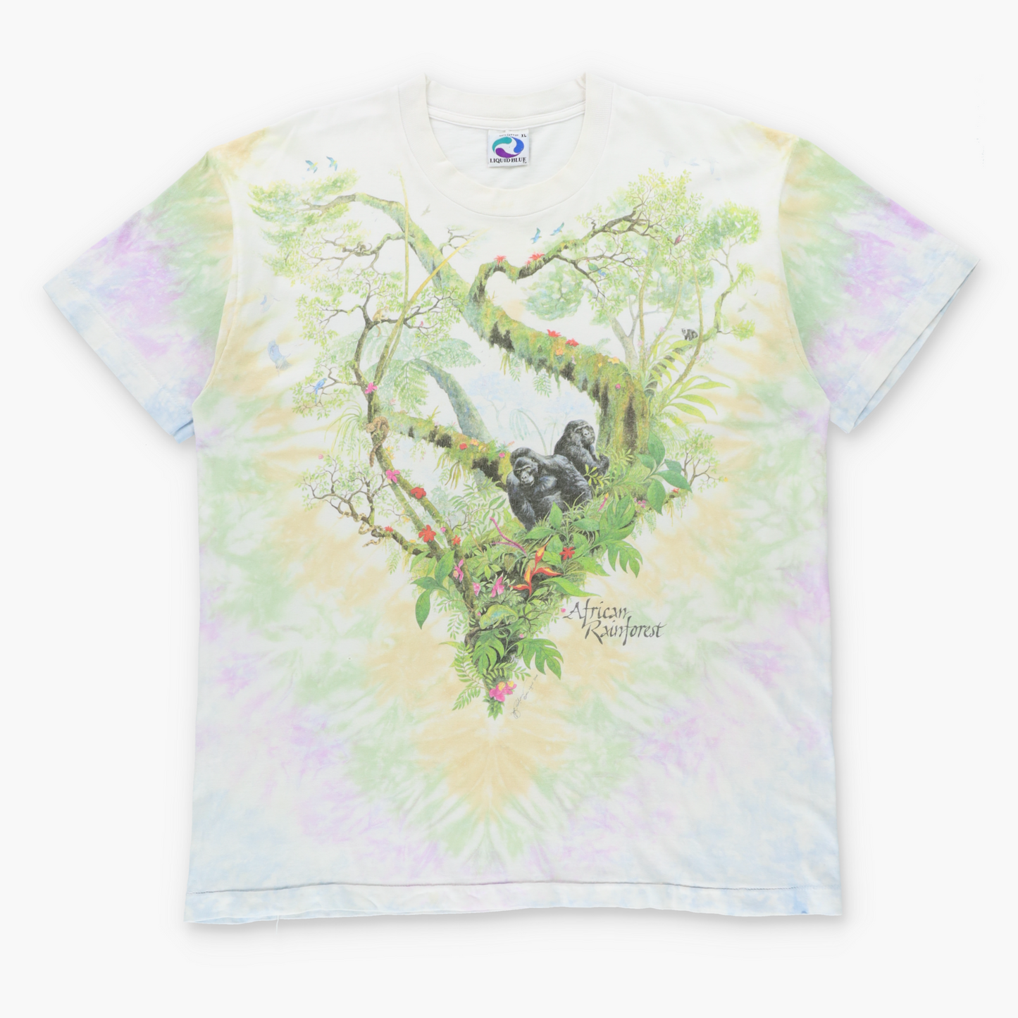 Vintage 1992 LIQUID BLUE African Rainforest Pastel Multicolour Tie Dye Single Stitch Tee USA Made (XL) Vintage Sole Melbourne