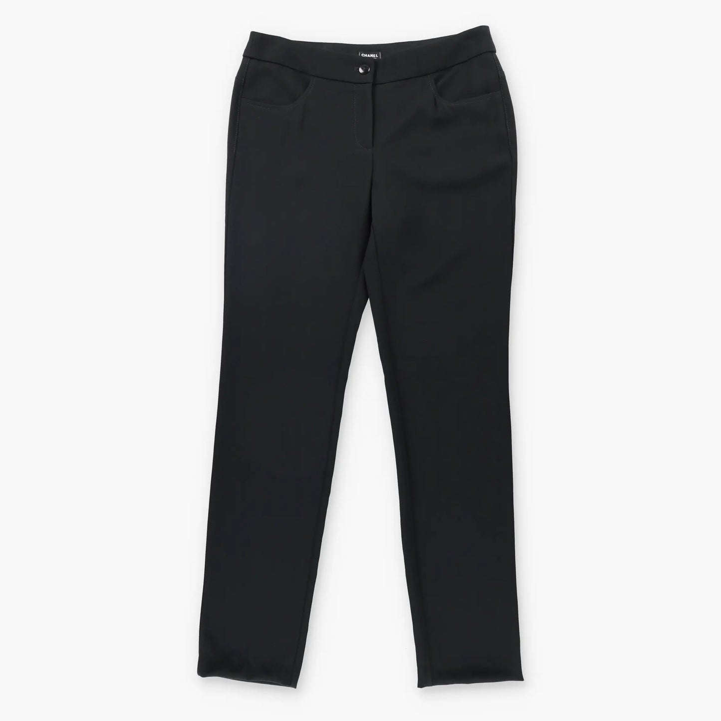 CHANEL Black 'CC' Logo Button Straight Leg Pants (Women's 10)