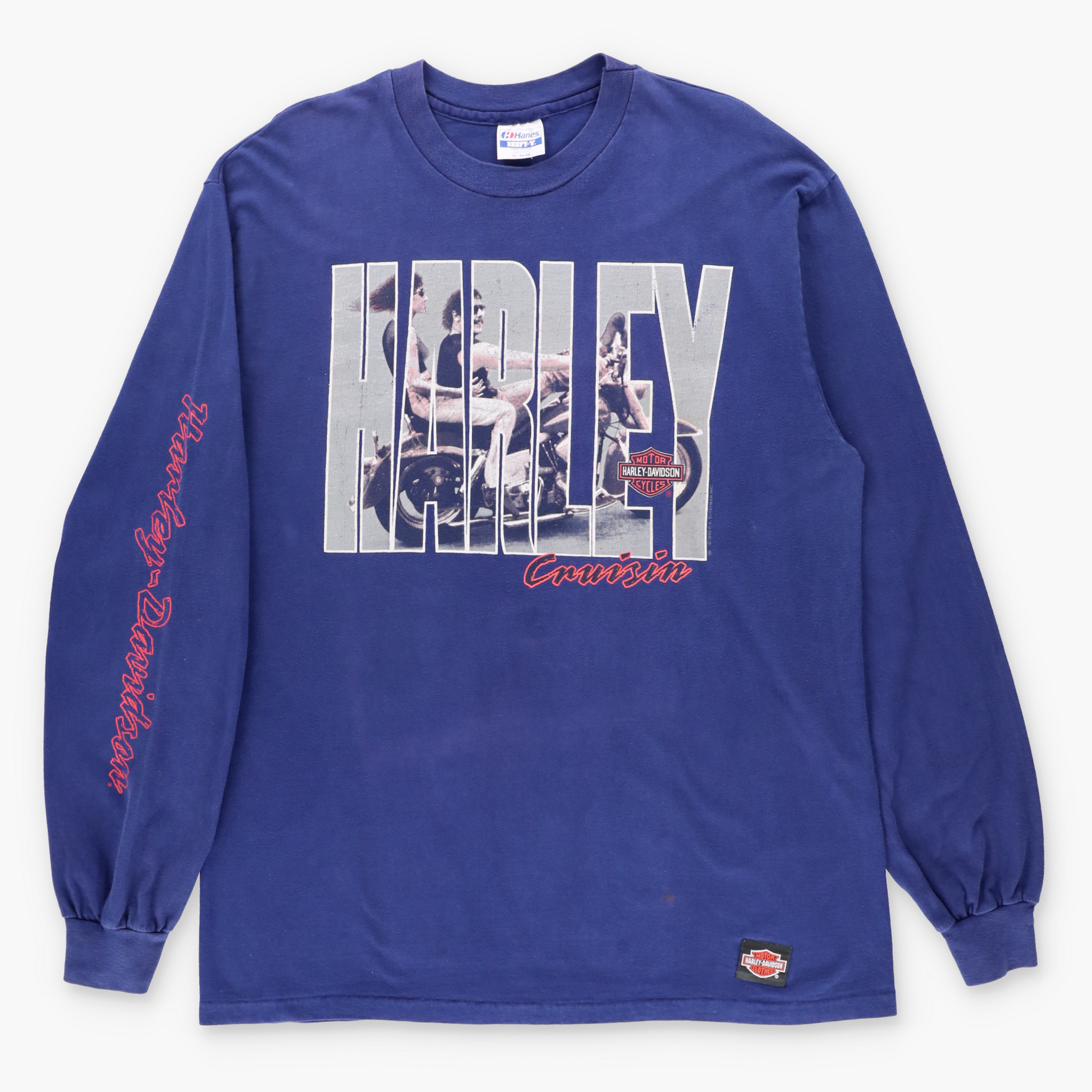 Vintage HARLEY DAVIDSON Cruisin California Glitter Graphic Navy Long Sleeve Tee USA Made (XL TALL) Vintage Sole Melbourne