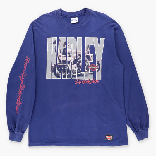 Vintage HARLEY DAVIDSON Cruisin California Glitter Graphic Navy Long Sleeve Tee USA Made (XL TALL)