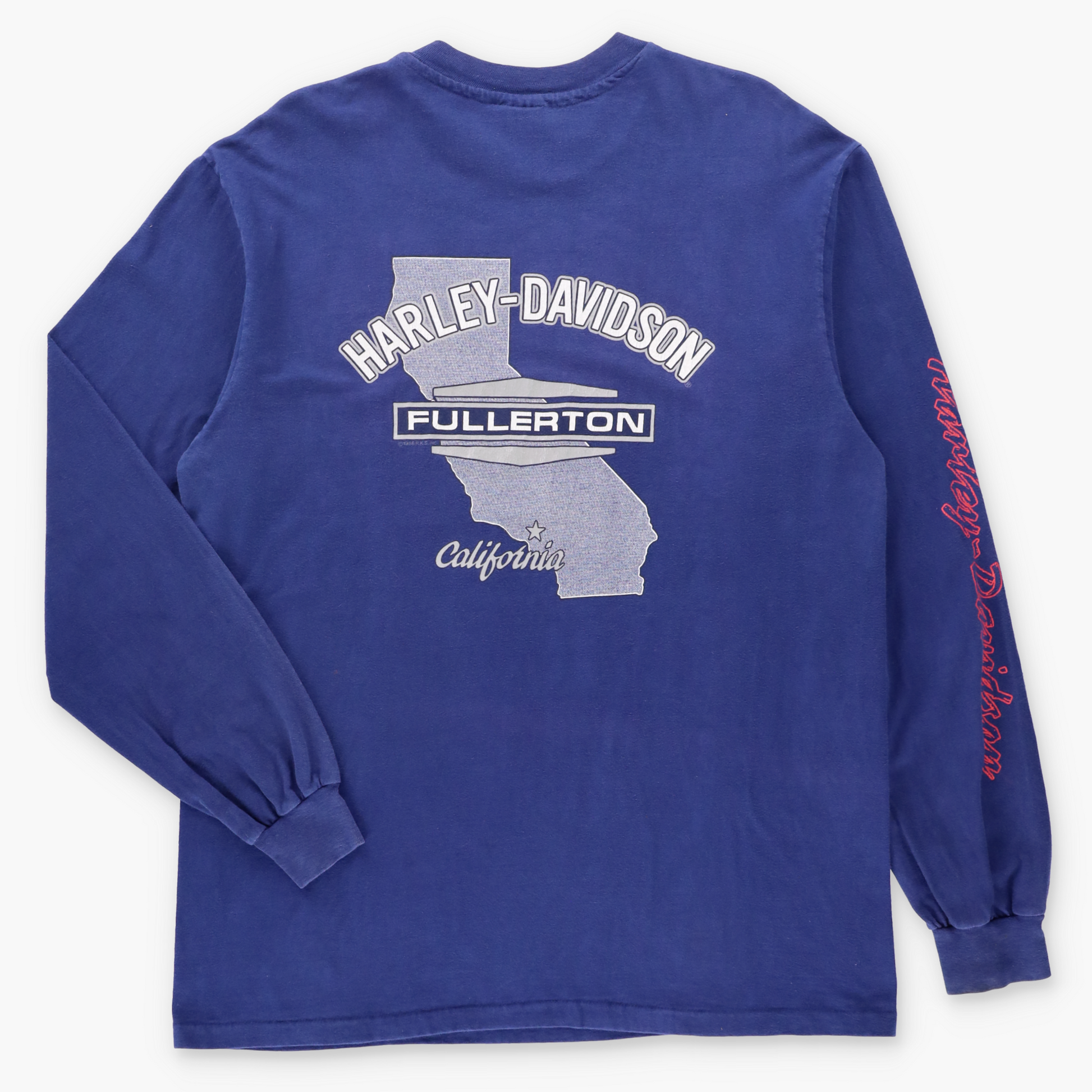 Vintage HARLEY DAVIDSON Cruisin California Glitter Graphic Navy Long Sleeve Tee USA Made (XL TALL) Vintage Sole Melbourne