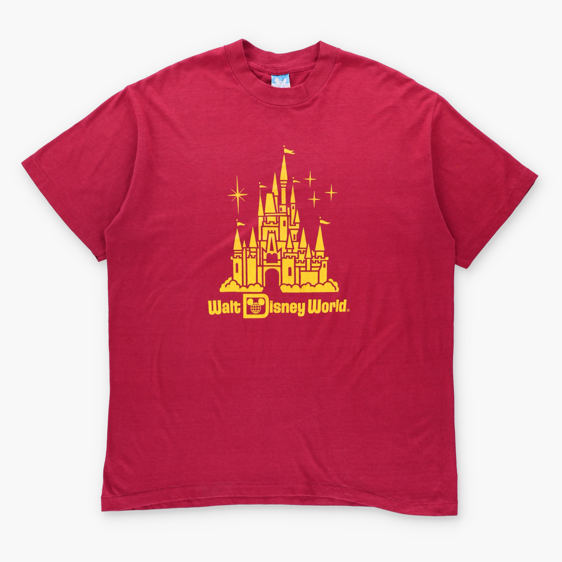 Vintage DISNEY Maroon & Yellow 'Walt Disney World' Single Stitch Tee USA Made (XL) Vintage Sole Melbourne