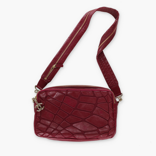 CHANEL 'Scales' Red Leather Camera Bag Italy Made