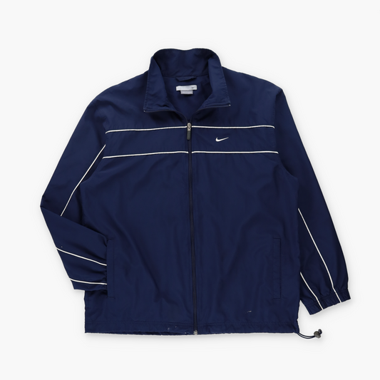 NIKE Blue & White Embroidered Swoosh Logo Windbreaker Jacket (L-XL)