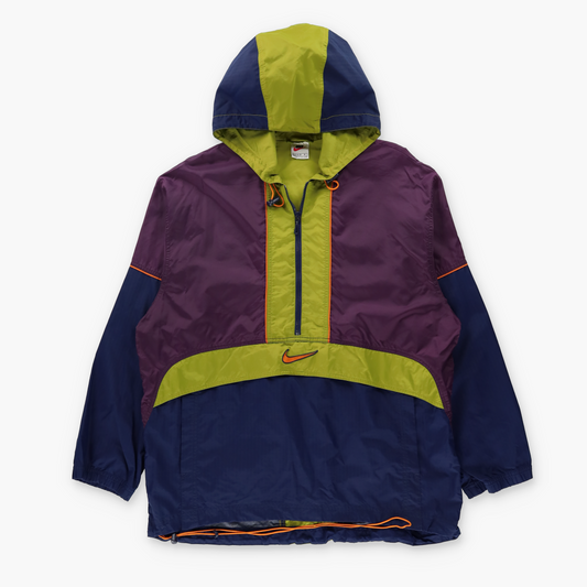 NIKE Purple & Green Colour Block 1/2 Zip Embroidered Logo Windbreaker Pop Over (L)