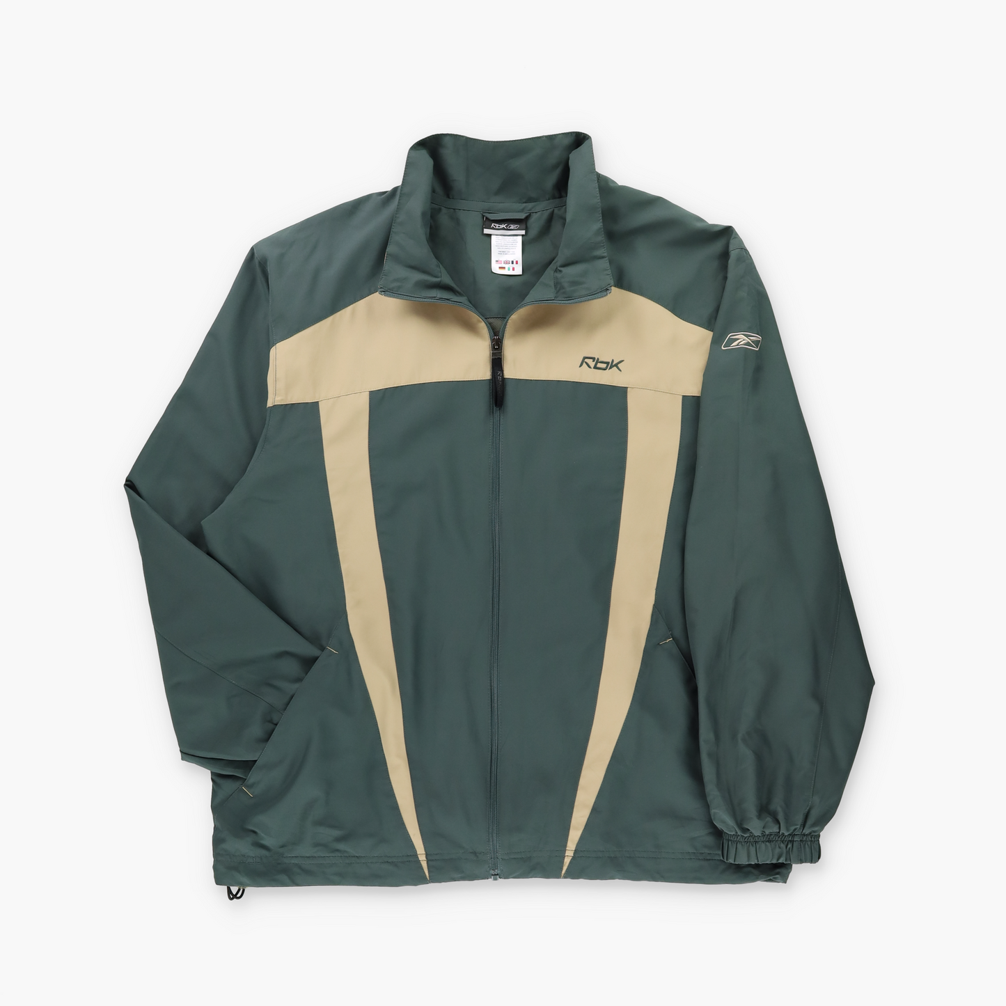 REEBOK RBK Green & Beige Embroidered Logo Full Zip Windbreaker Jacket (XL)