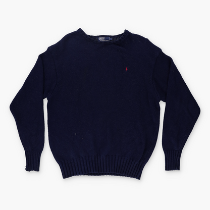 RALPH LAUREN POLO Navy Blue Knit 100% Cotton Sweater (XL)