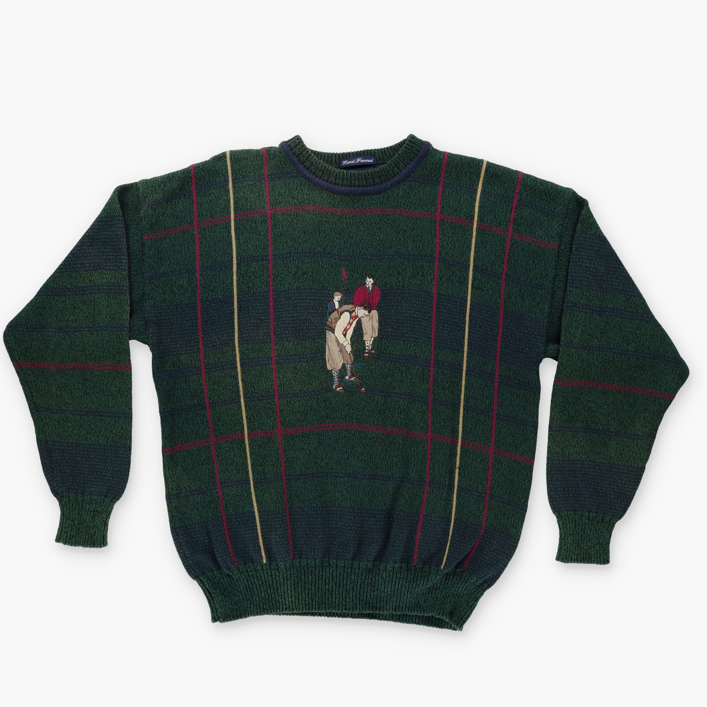 GANT 'Rugger Hand Framed' Embroidered Golf Graphic Plaid Knit Sweater (M-L)