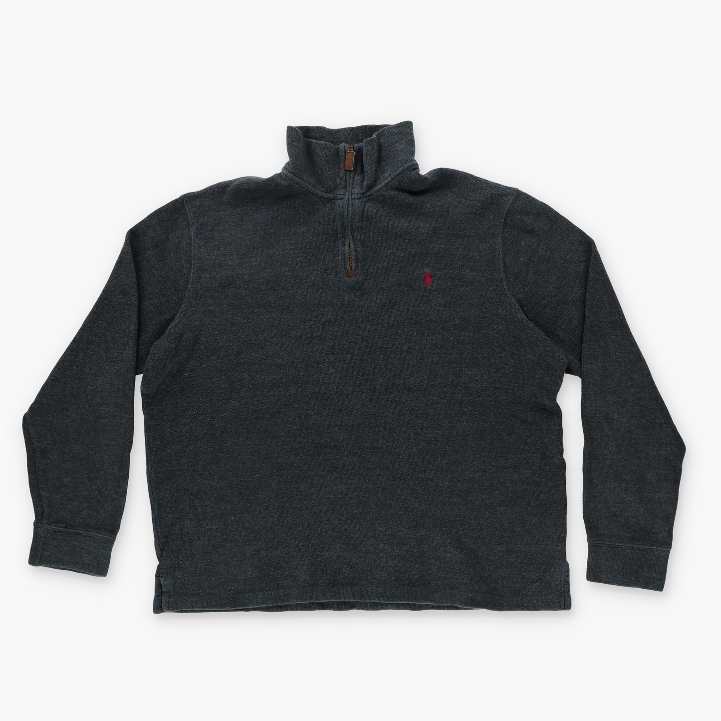 RALPH LAUREN POLO Grey Embroidered Logo 1/4 Zip-Up Knit Sweater (L)