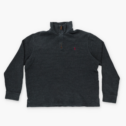 RALPH LAUREN POLO Grey Embroidered Logo 1/4 Zip-Up Knit Sweater (L)