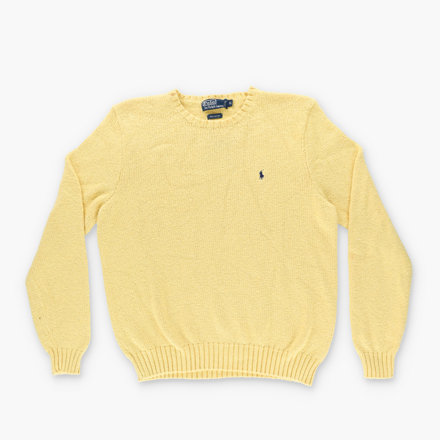 RALPH LAUREN POLO Butter Yellow 100% Cotton Knit Sweater (L-XL)