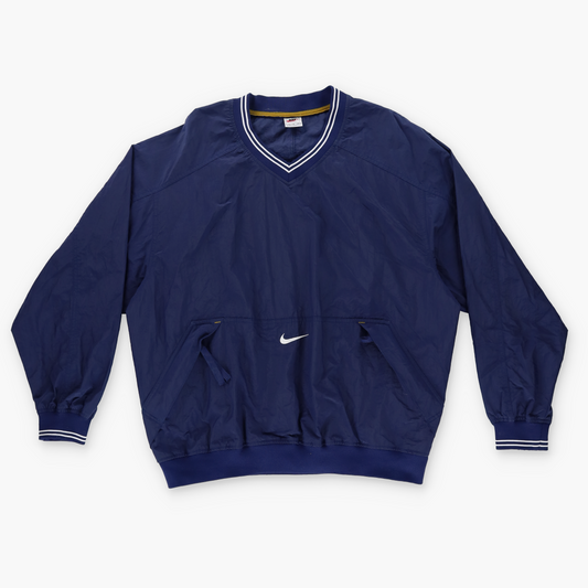 NIKE Navy & White Centre Swoosh V-Neck Windbreaker Pullover (XL)