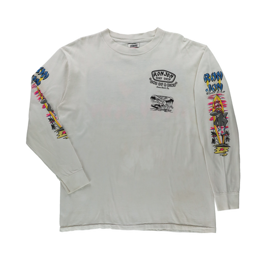 Ron Jon Surf Shop 1989 Cocoa Beach USA Made Single Stitch Long Sleeve Tee (L-XL)