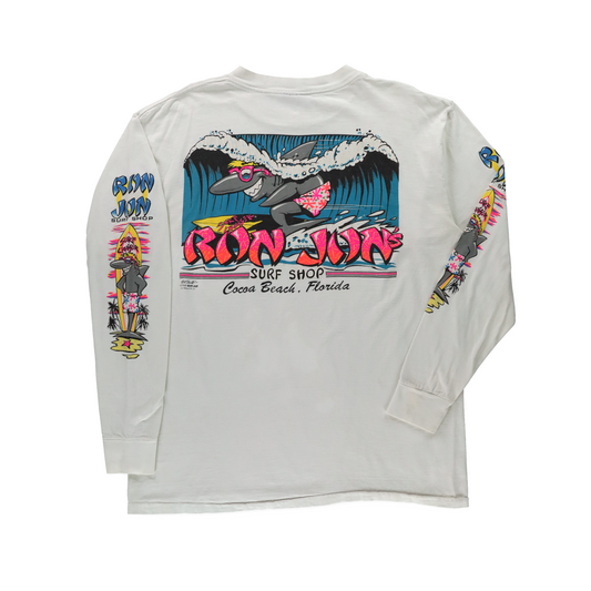 Ron Jon Surf Shop 1989 Cocoa Beach USA Made Single Stitch Long Sleeve Tee (L-XL)
