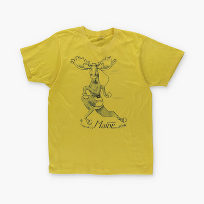 80s Maine 'USA Made' Moose Walkman Graphic Yellow Single Stitch T-Shirt (S)